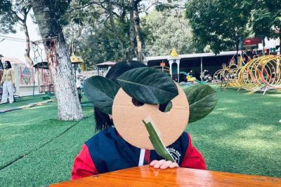 Hoạt động trải nghiệm: Làm mặt nạ từ lá cây của lớp 3 tuổi B